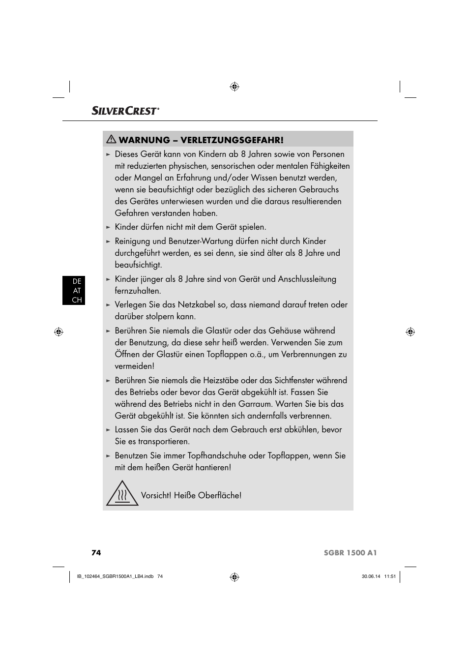 Warnung – verletzungsgefahr, Kinder dürfen nicht mit dem gerät spielen | Silvercrest SGBR 1500 A1 User Manual | Page 77 / 88