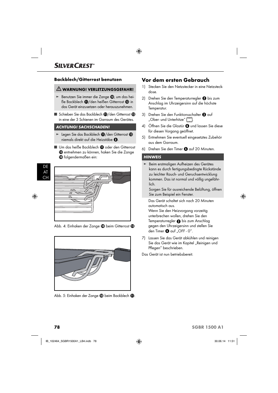 Vor dem ersten gebrauch | Silvercrest SGBR 1500 A1 User Manual | Page 81 / 88