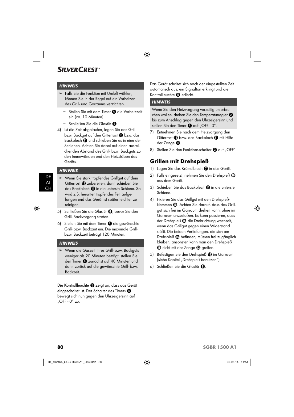 Grillen mit drehspieß | Silvercrest SGBR 1500 A1 User Manual | Page 83 / 88