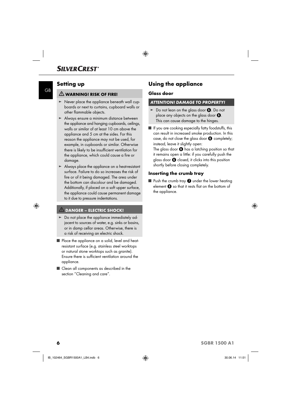 Setting up, Using the appliance | Silvercrest SGBR 1500 A1 User Manual | Page 9 / 88