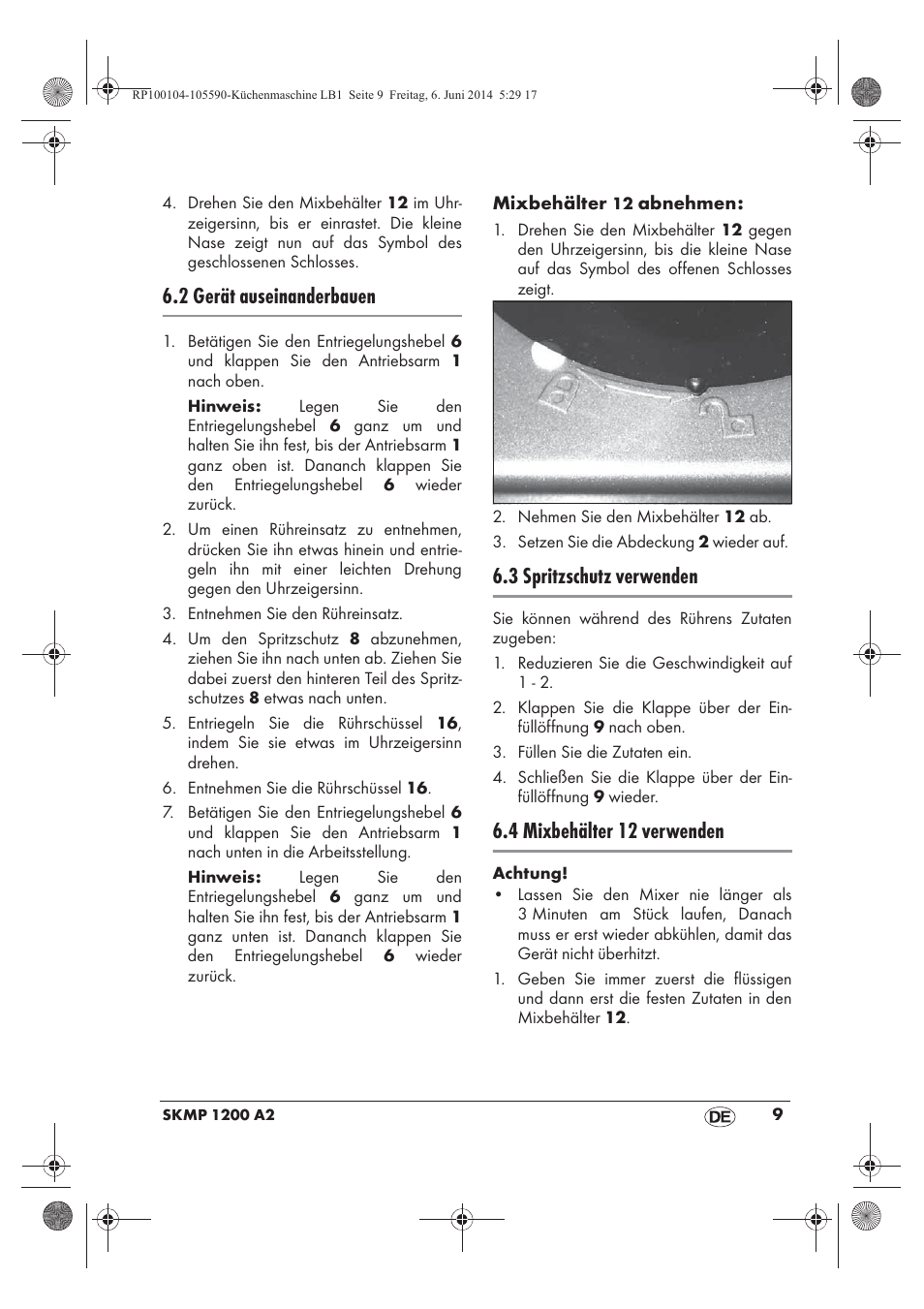 2 gerät auseinanderbauen, 3 spritzschutz verwenden, 4 mixbehälter 12 verwenden | Silvercrest SKMP 1200 A2 User Manual | Page 11 / 74