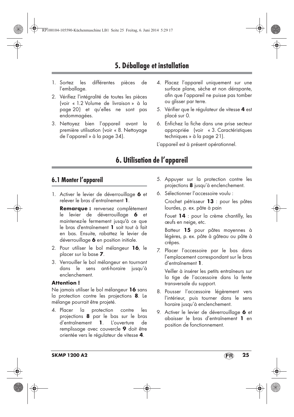 Déballage et installation, Utilisation de l’appareil, 1 monter l’appareil | Silvercrest SKMP 1200 A2 User Manual | Page 27 / 74