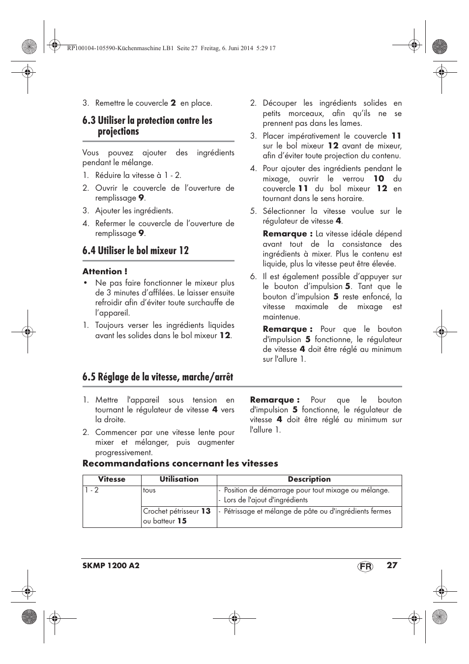 3 utiliser la protection contre les projections, 4 utiliser le bol mixeur 12, 5 réglage de la vitesse, marche/arrêt | Silvercrest SKMP 1200 A2 User Manual | Page 29 / 74