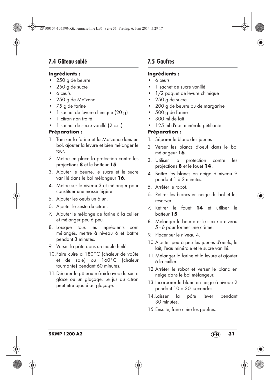 4 gâteau sablé, 5 gaufres | Silvercrest SKMP 1200 A2 User Manual | Page 33 / 74