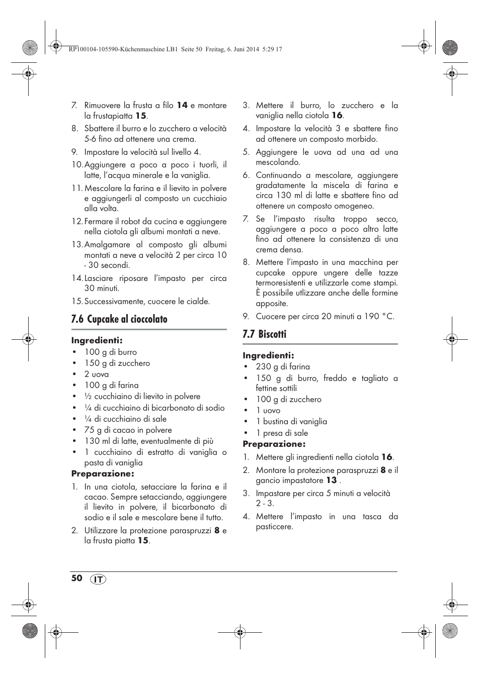 6 cupcake al cioccolato, 7 biscotti | Silvercrest SKMP 1200 A2 User Manual | Page 52 / 74