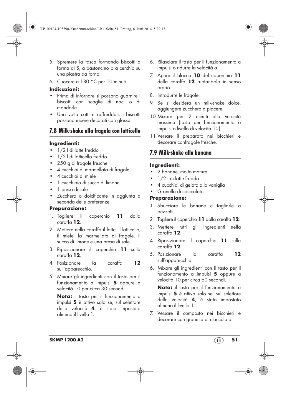 8 milk-shake alla fragola con latticello, 9 milk-shake alla banana | Silvercrest SKMP 1200 A2 User Manual | Page 53 / 74