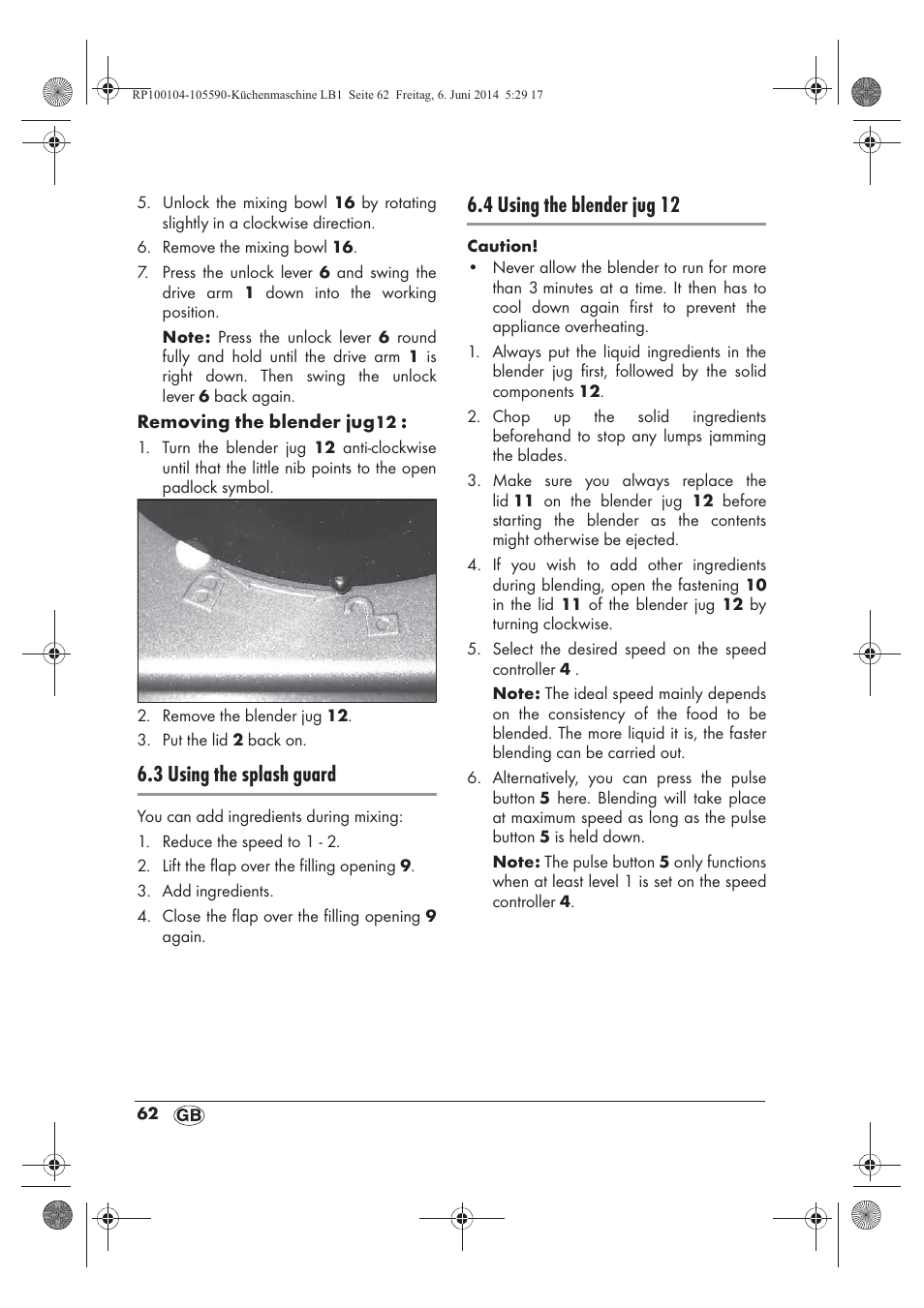 3 using the splash guard, 4 using the blender jug 12 | Silvercrest SKMP 1200 A2 User Manual | Page 64 / 74