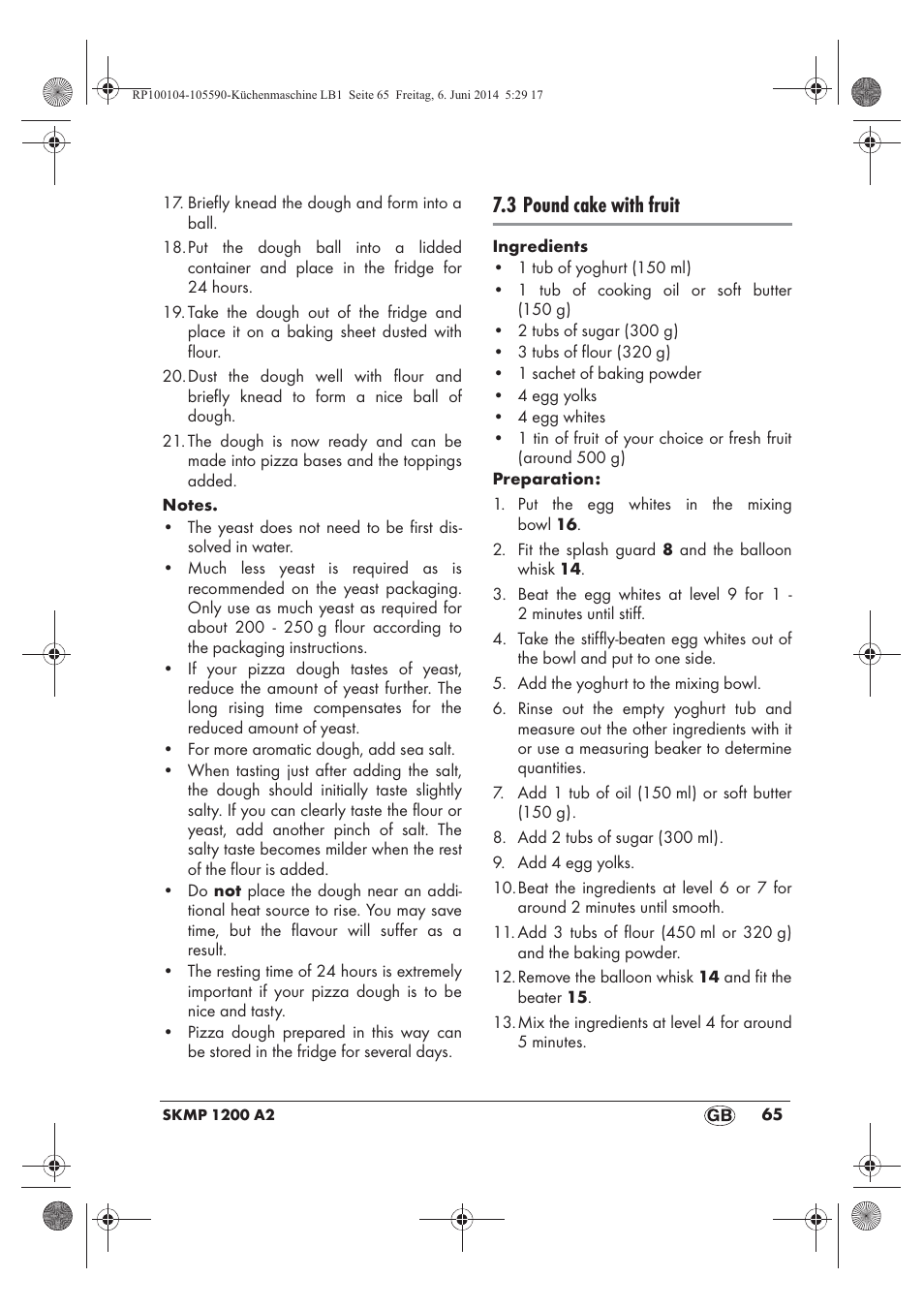 3 pound cake with fruit | Silvercrest SKMP 1200 A2 User Manual | Page 67 / 74