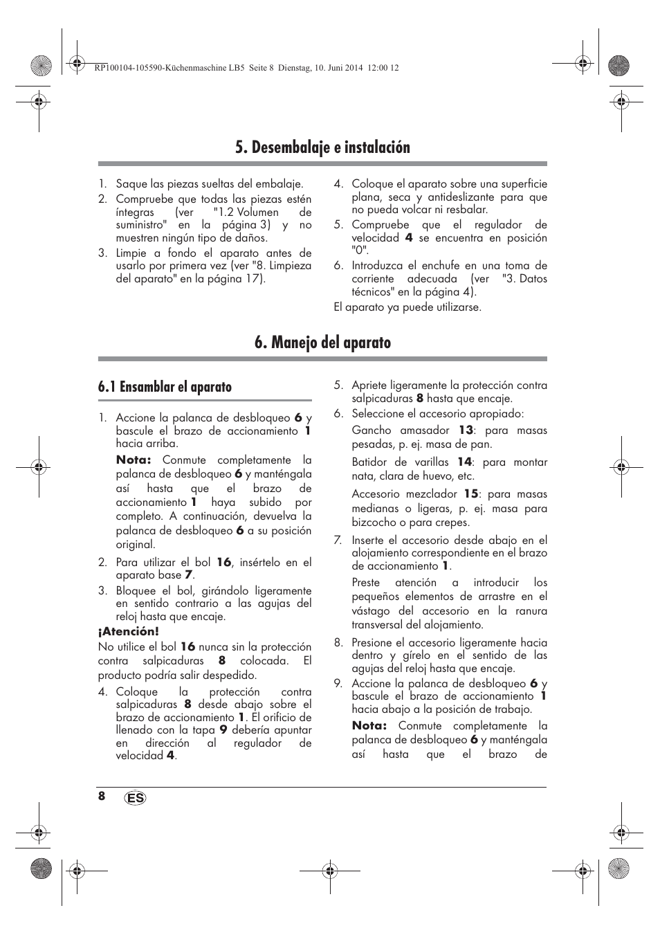 Desembalaje e instalación, Manejo del aparato, 1 ensamblar el aparato | Silvercrest SKMP 1200 A2 User Manual | Page 10 / 94