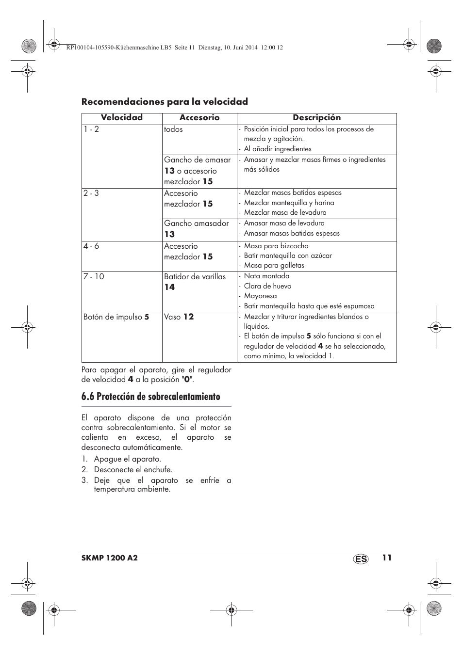 6 protección de sobrecalentamiento | Silvercrest SKMP 1200 A2 User Manual | Page 13 / 94