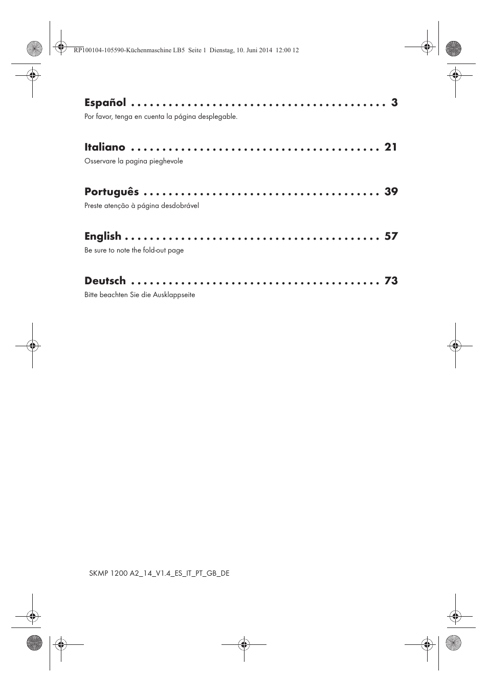 Español, Italiano, Português | English, Deutsch | Silvercrest SKMP 1200 A2 User Manual | Page 2 / 94