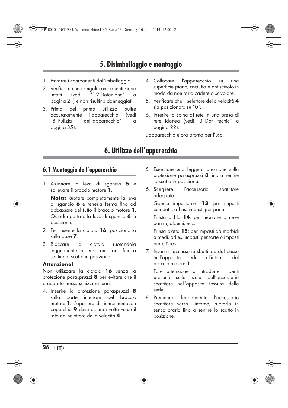 Disimballaggio e montaggio, Utilizzo dell’apparecchio, 1 montaggio dell’apparecchio | Silvercrest SKMP 1200 A2 User Manual | Page 28 / 94