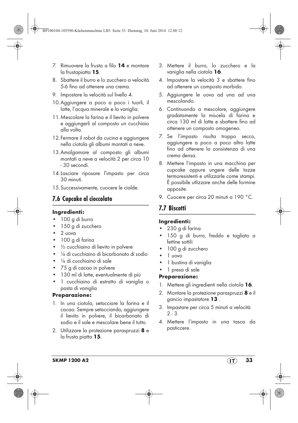 6 cupcake al cioccolato, 7 biscotti | Silvercrest SKMP 1200 A2 User Manual | Page 35 / 94