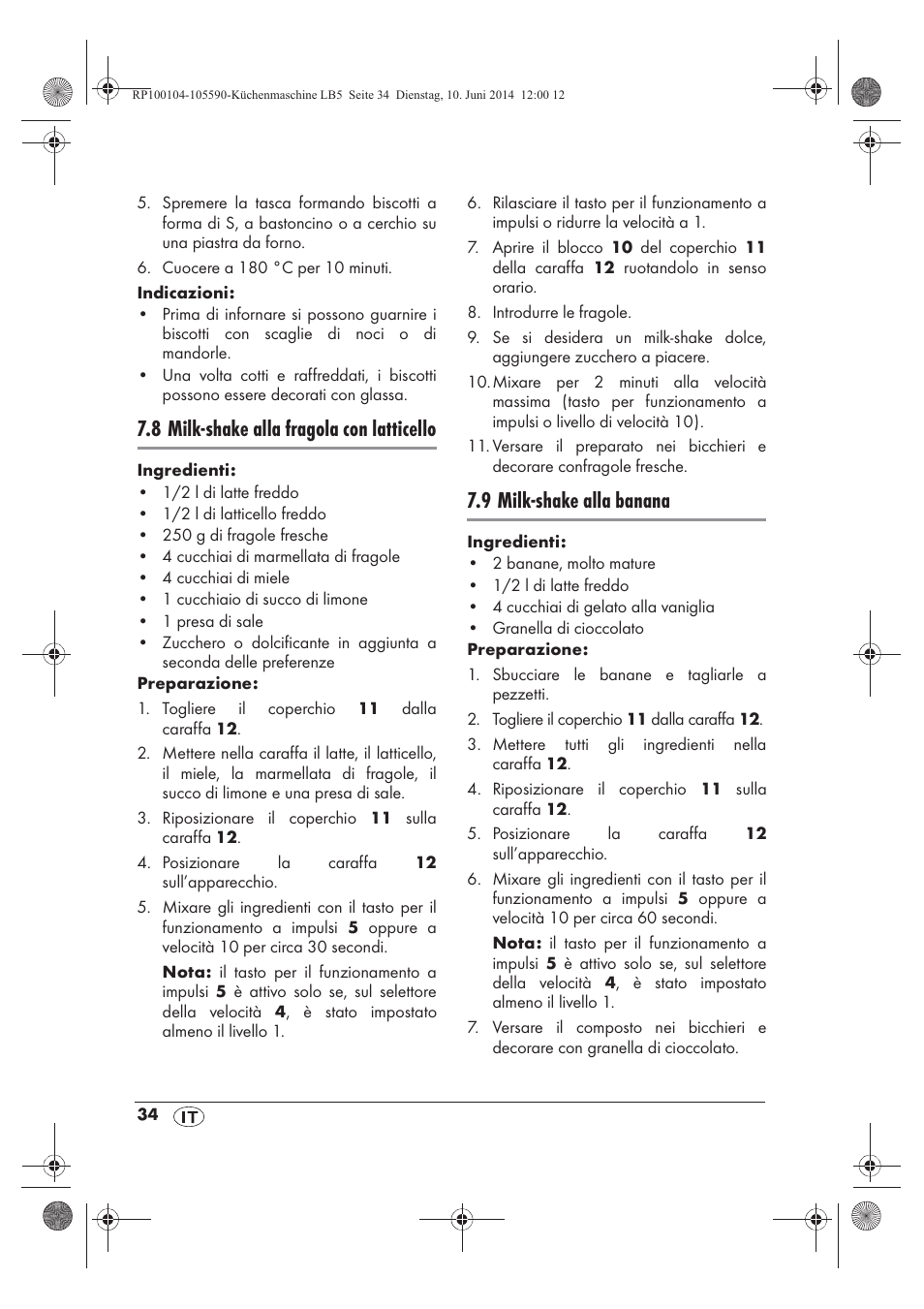 8 milk-shake alla fragola con latticello, 9 milk-shake alla banana | Silvercrest SKMP 1200 A2 User Manual | Page 36 / 94