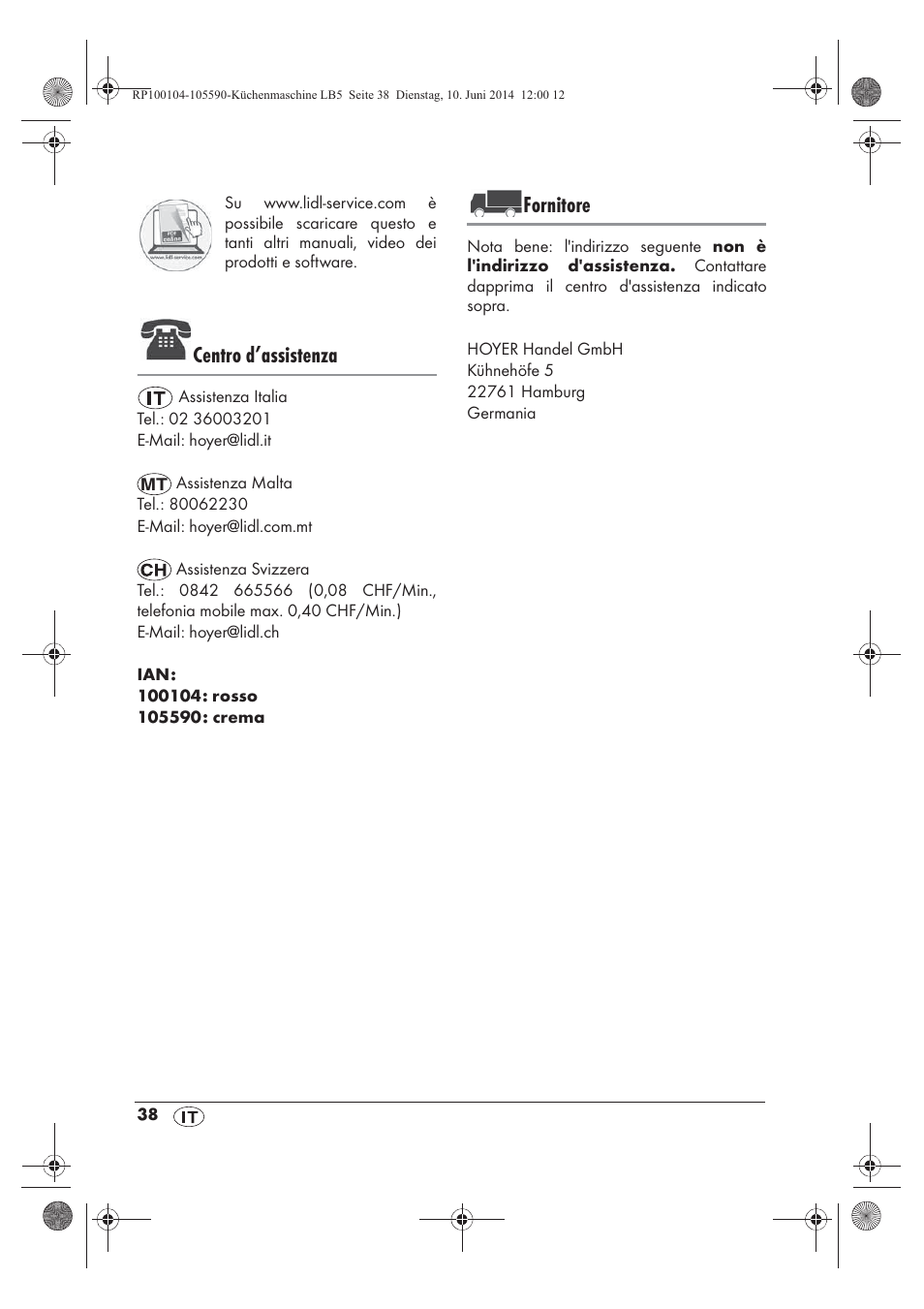 Centro d’assistenza, Fornitore | Silvercrest SKMP 1200 A2 User Manual | Page 40 / 94
