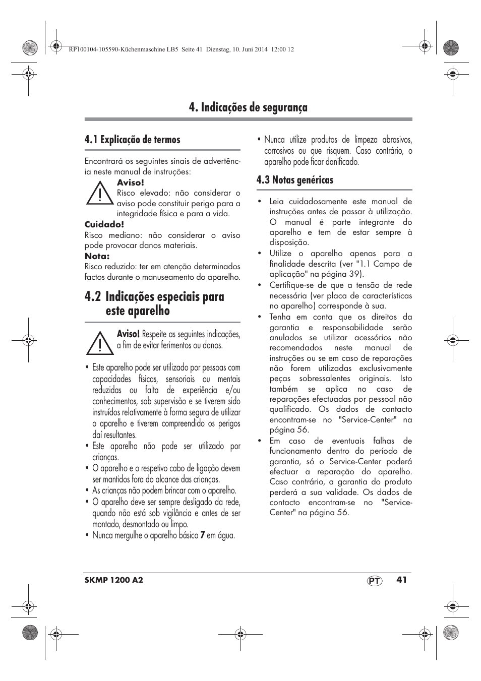 2 indicações especiais para este aparelho, Indicações de segurança | Silvercrest SKMP 1200 A2 User Manual | Page 43 / 94