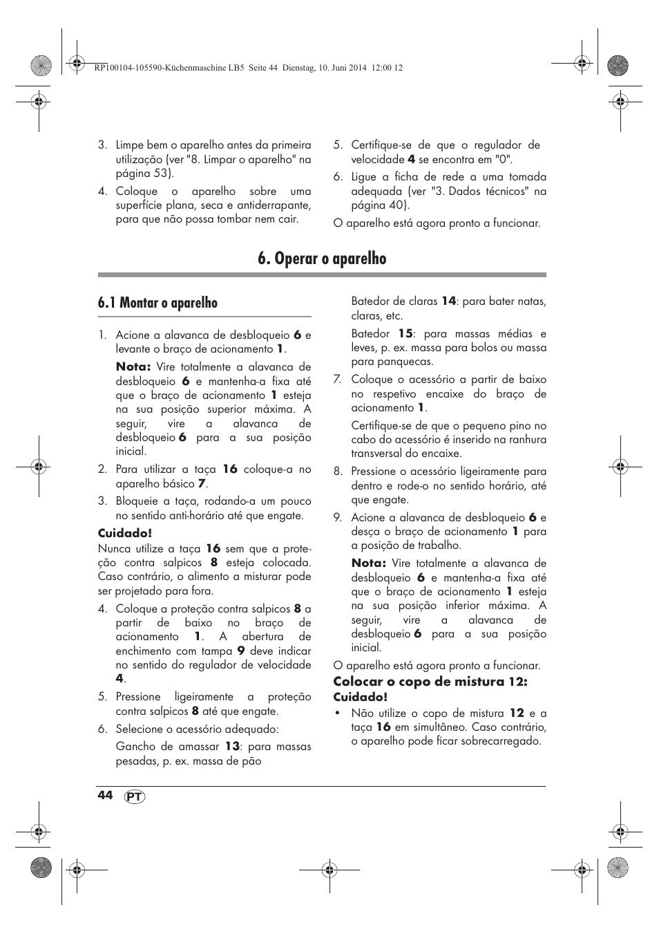 Operar o aparelho, 1 montar o aparelho | Silvercrest SKMP 1200 A2 User Manual | Page 46 / 94