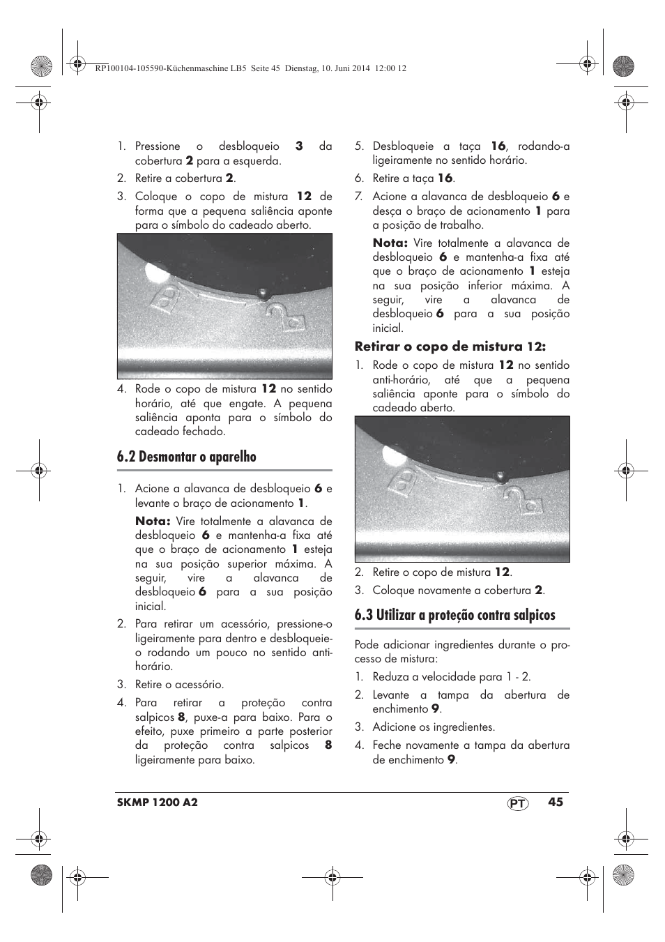 2 desmontar o aparelho, 3 utilizar a proteção contra salpicos | Silvercrest SKMP 1200 A2 User Manual | Page 47 / 94