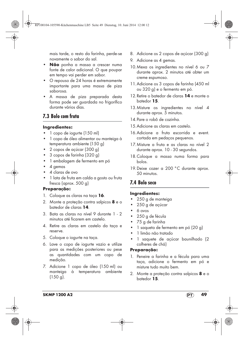 3 bolo com fruta, 4 bolo seco | Silvercrest SKMP 1200 A2 User Manual | Page 51 / 94