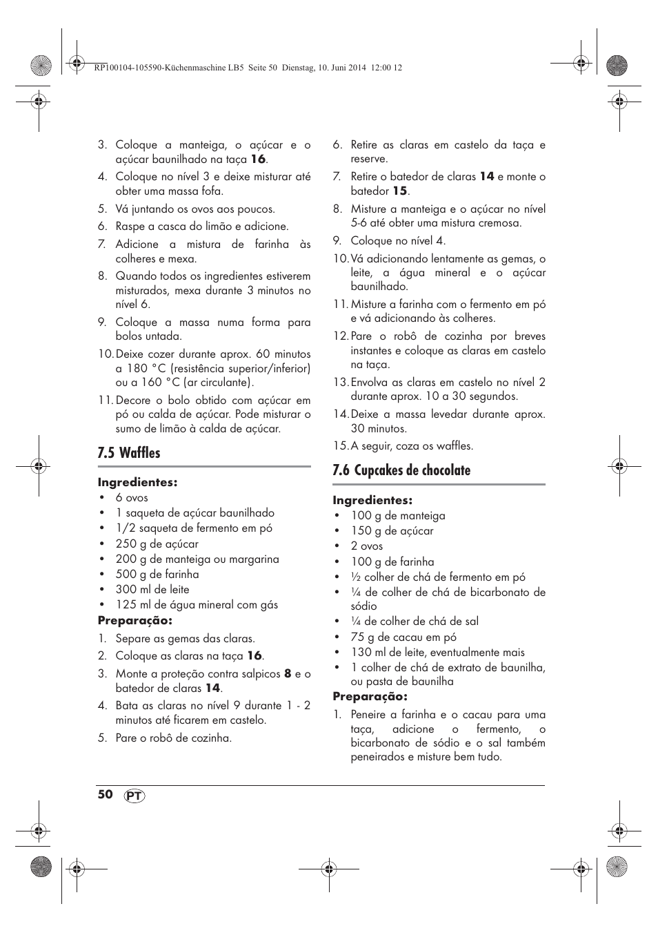 5 waffles, 6 cupcakes de chocolate | Silvercrest SKMP 1200 A2 User Manual | Page 52 / 94
