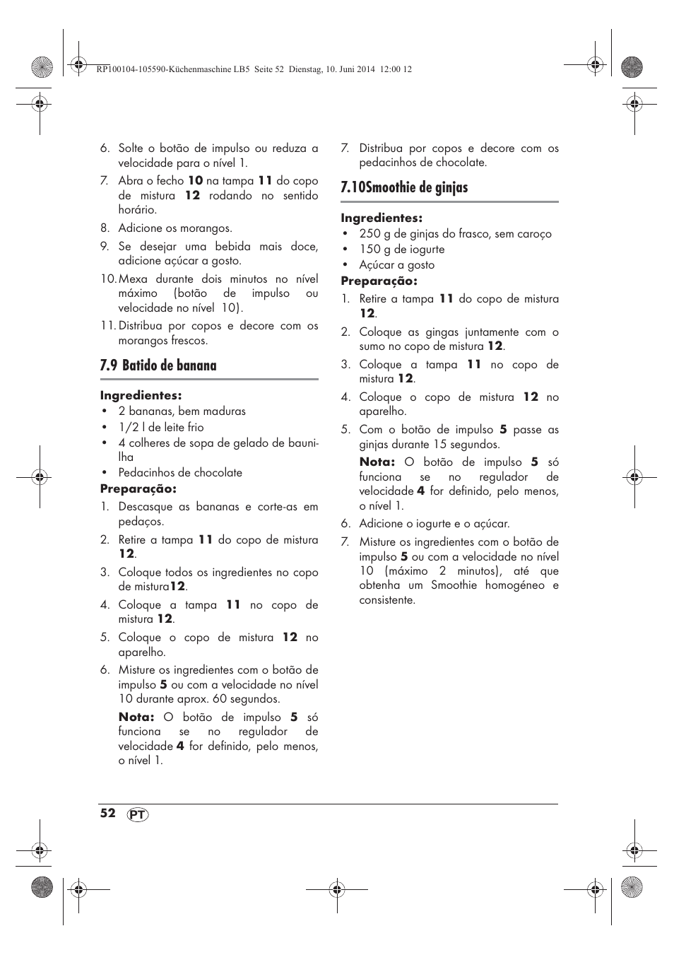 9 batido de banana, 10smoothie de ginjas | Silvercrest SKMP 1200 A2 User Manual | Page 54 / 94