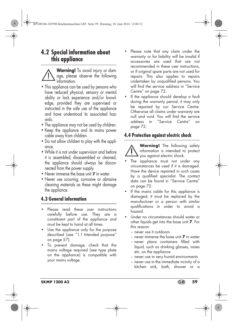 2 special information about this appliance | Silvercrest SKMP 1200 A2 User Manual | Page 61 / 94