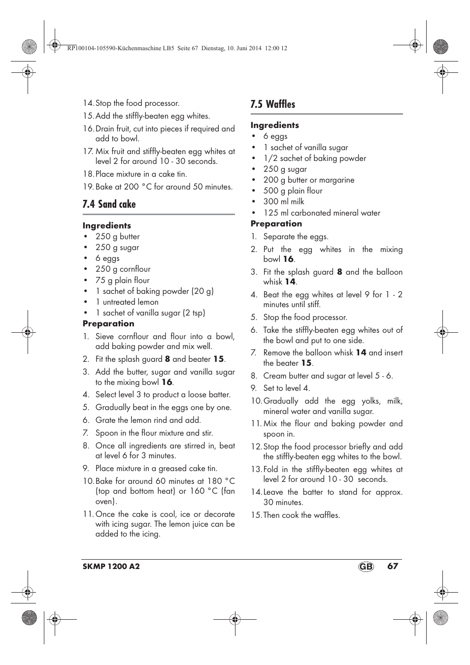 4 sand cake, 5 waffles | Silvercrest SKMP 1200 A2 User Manual | Page 69 / 94