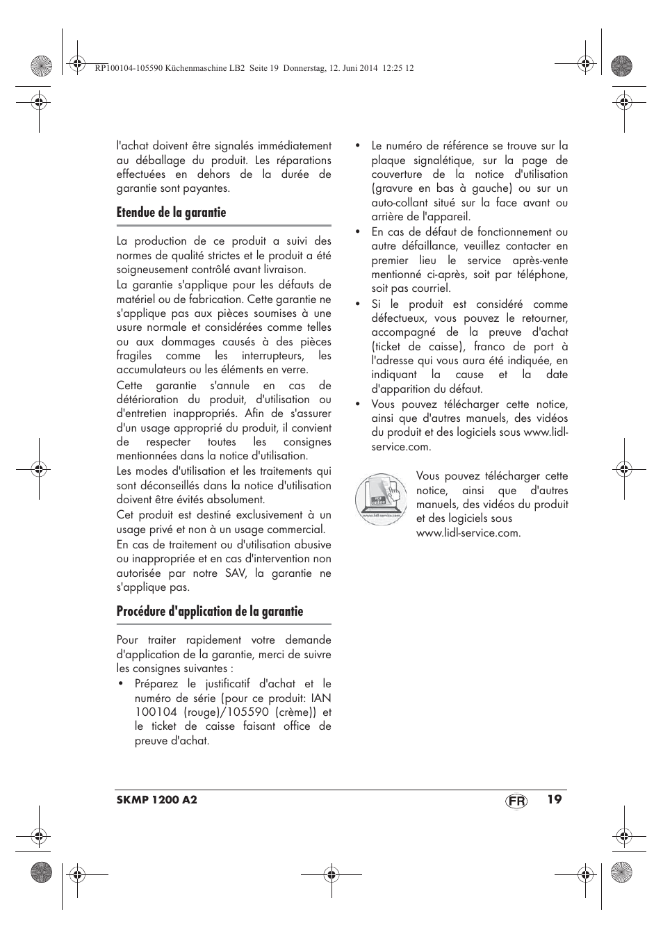 Etendue de la garantie, Procédure d'application de la garantie | Silvercrest SKMP 1200 A2 User Manual | Page 21 / 74