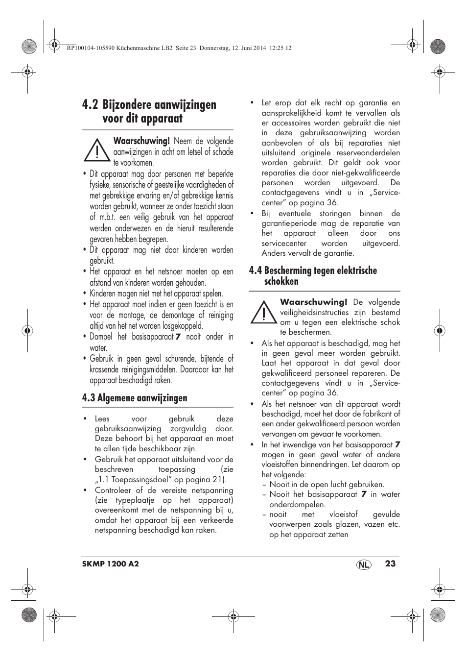 2 bijzondere aanwijzingen voor dit apparaat | Silvercrest SKMP 1200 A2 User Manual | Page 25 / 74