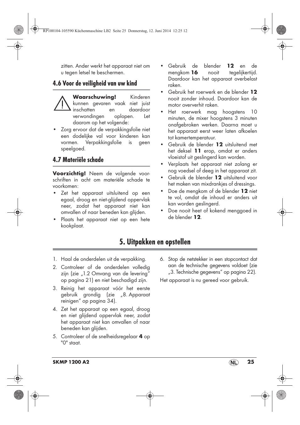 Uitpakken en opstellen, 6 voor de veiligheid van uw kind, 7 materiële schade | Silvercrest SKMP 1200 A2 User Manual | Page 27 / 74