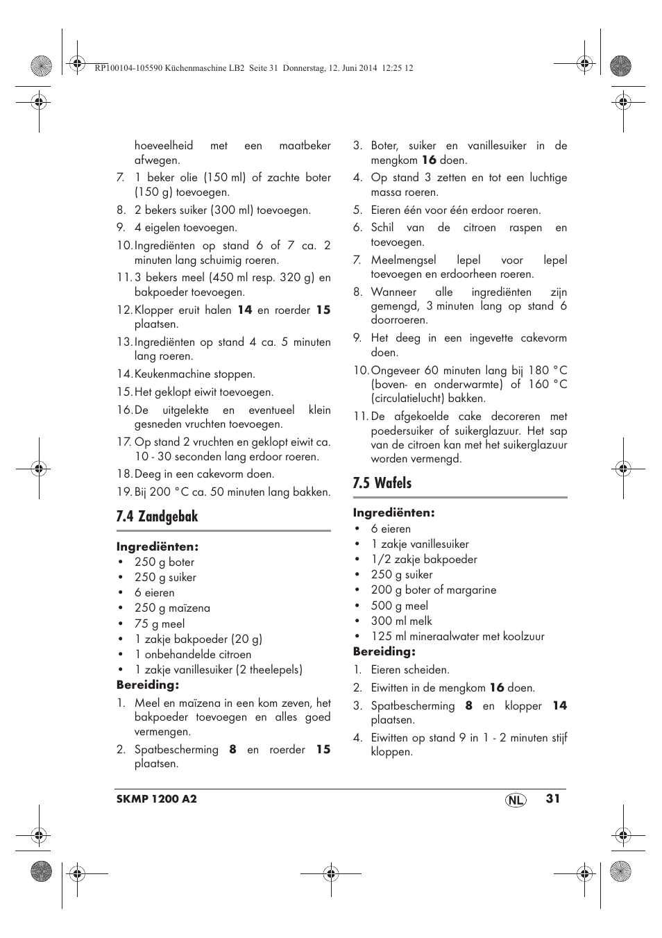 4 zandgebak, 5 wafels | Silvercrest SKMP 1200 A2 User Manual | Page 33 / 74