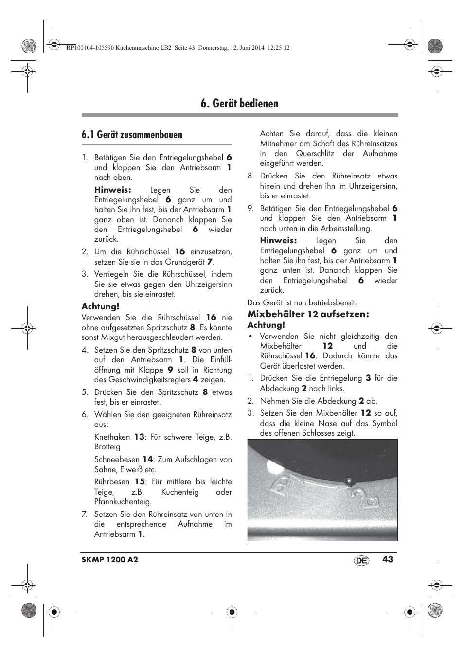 Gerät bedienen, 1 gerät zusammenbauen | Silvercrest SKMP 1200 A2 User Manual | Page 45 / 74