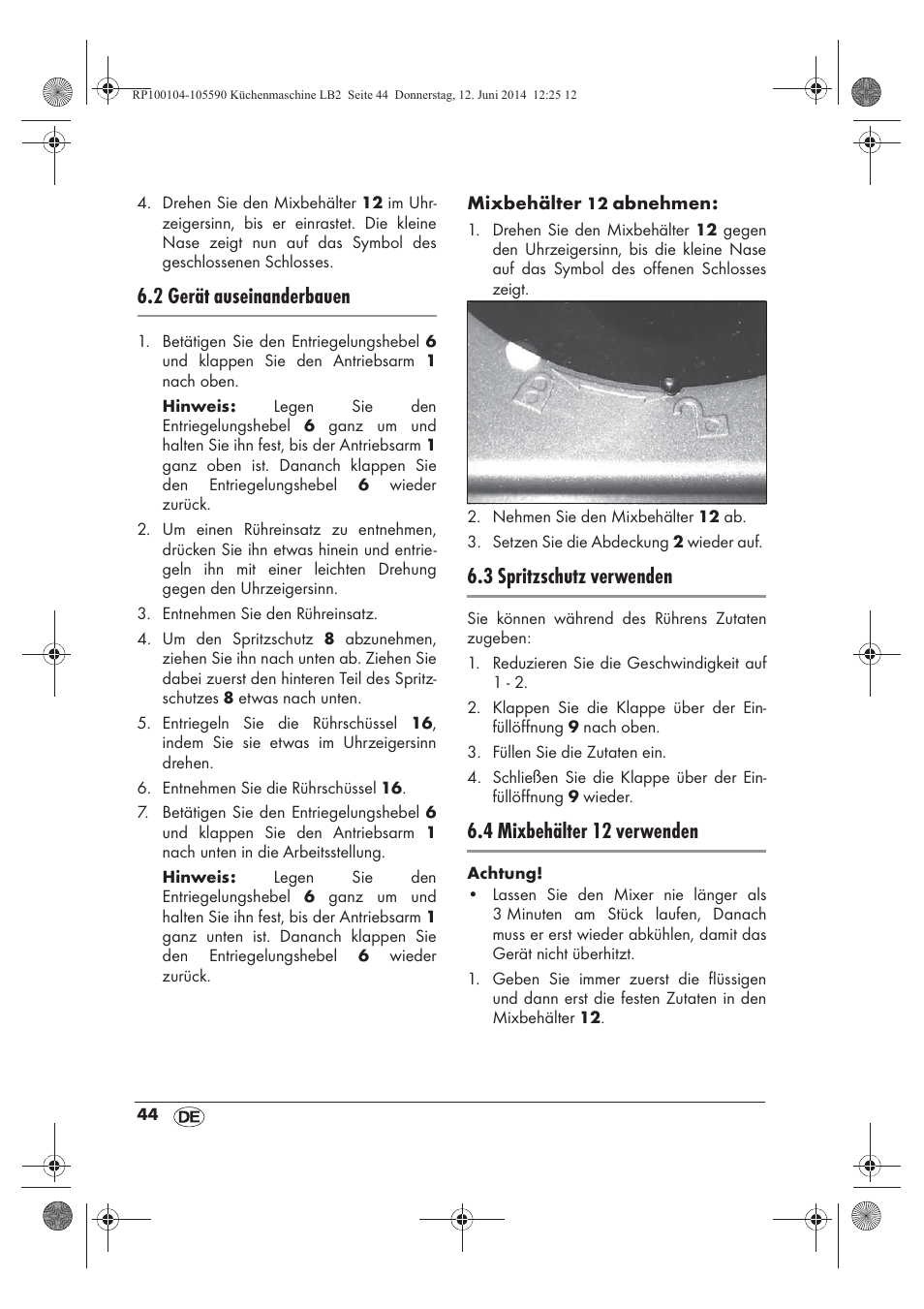 2 gerät auseinanderbauen, 3 spritzschutz verwenden, 4 mixbehälter 12 verwenden | Silvercrest SKMP 1200 A2 User Manual | Page 46 / 74