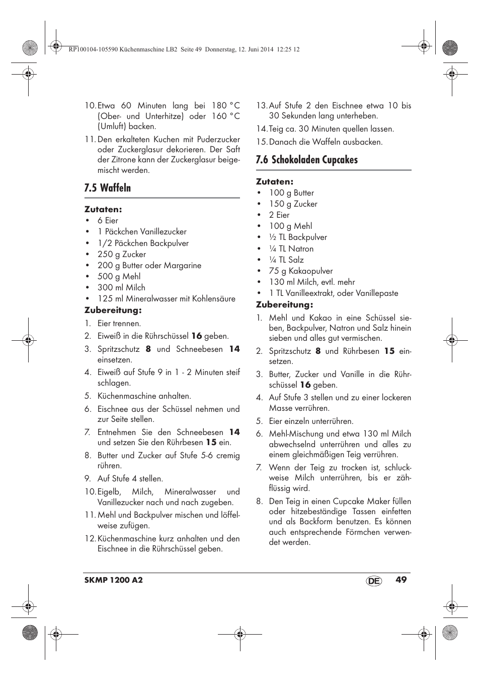 5 waffeln, 6 schokoladen cupcakes | Silvercrest SKMP 1200 A2 User Manual | Page 51 / 74