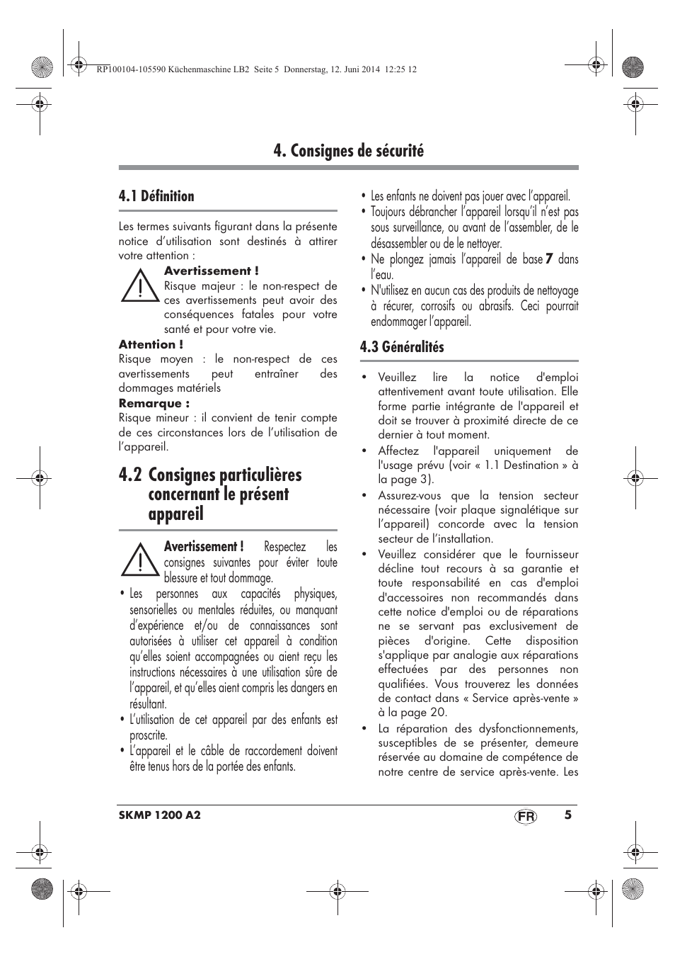 Consignes de sécurité | Silvercrest SKMP 1200 A2 User Manual | Page 7 / 74