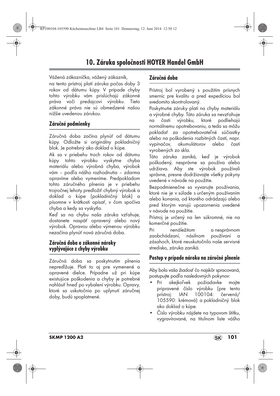 Záruka spoločnosti hoyer handel gmbh | Silvercrest SKMP 1200 A2 User Manual | Page 103 / 122