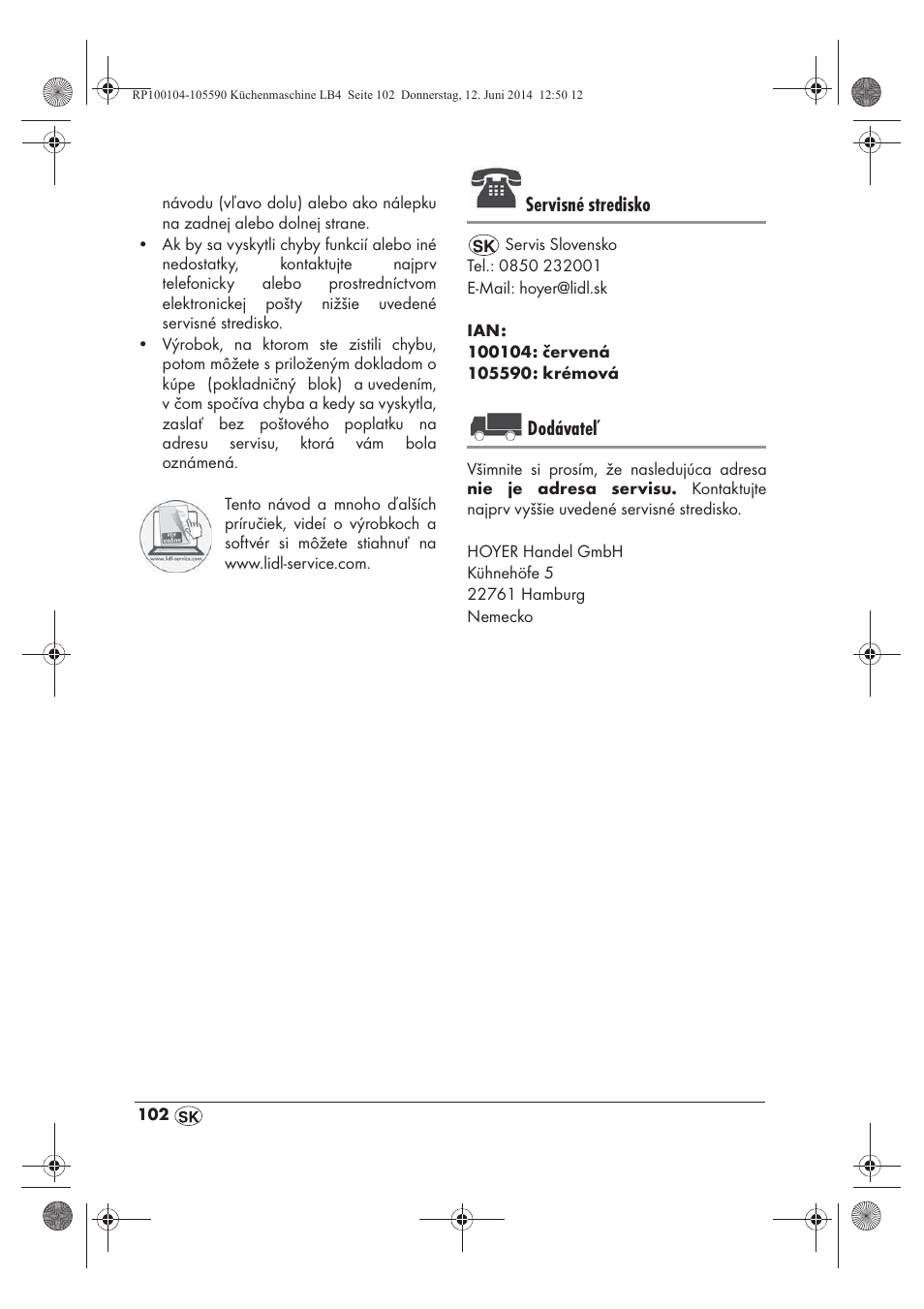 Servisné stredisko, Dodávateľ | Silvercrest SKMP 1200 A2 User Manual | Page 104 / 122