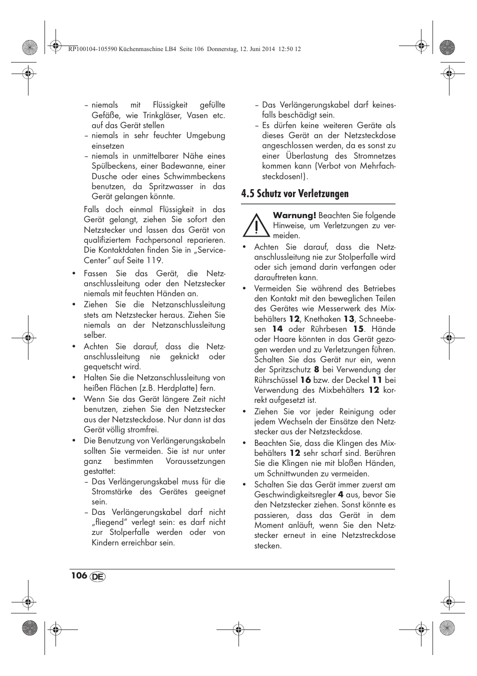 5 schutz vor verletzungen | Silvercrest SKMP 1200 A2 User Manual | Page 108 / 122