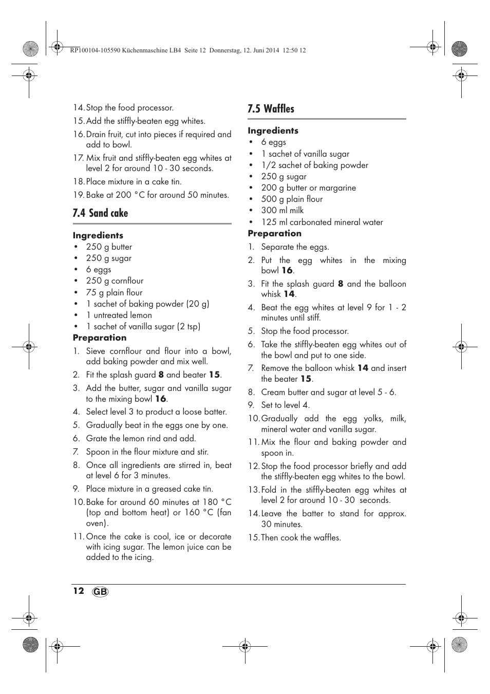 4 sand cake, 5 waffles | Silvercrest SKMP 1200 A2 User Manual | Page 14 / 122