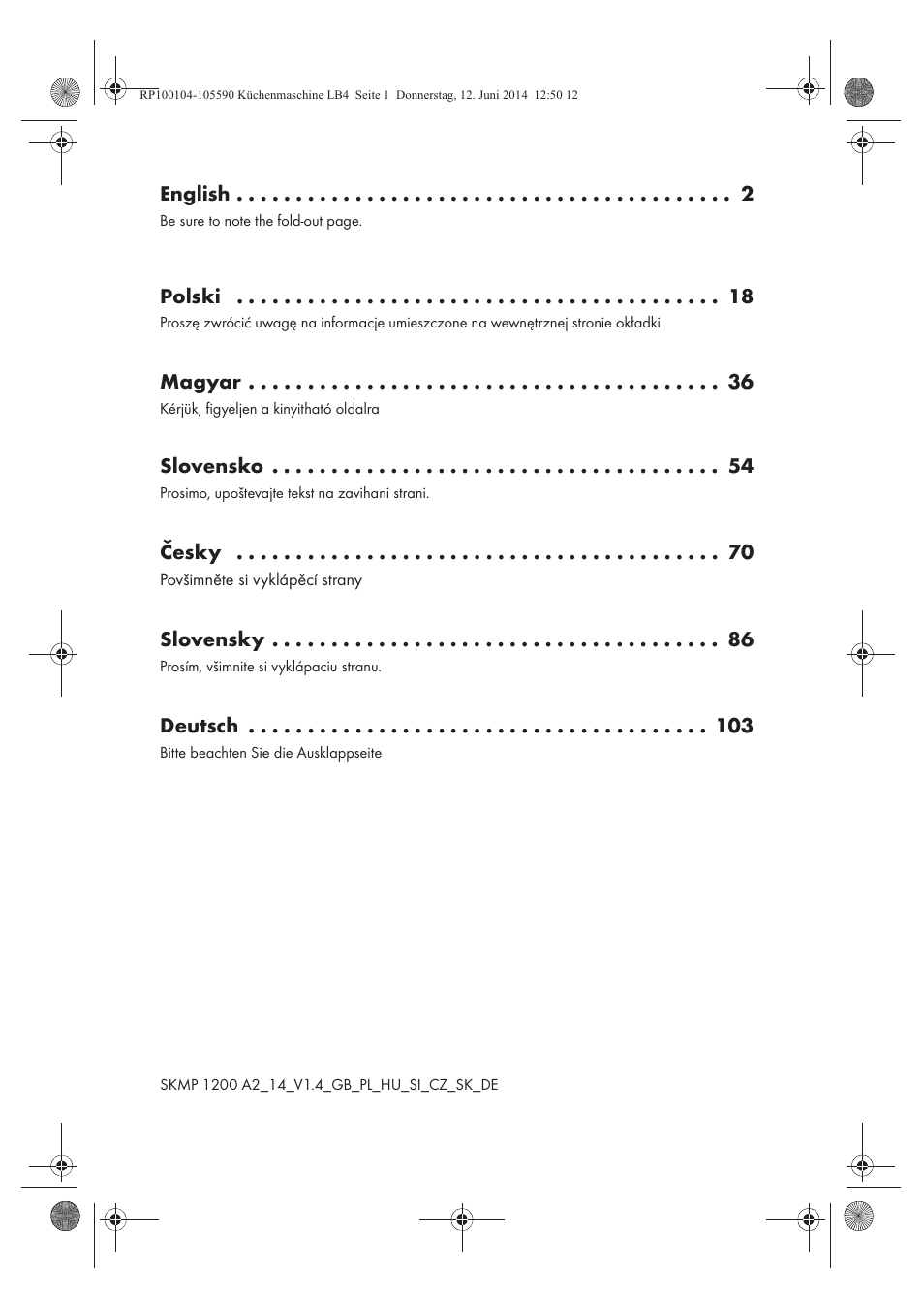 English, Polski, Magyar | Slovensko, Česky, Slovensky, Deutsch | Silvercrest SKMP 1200 A2 User Manual | Page 2 / 122