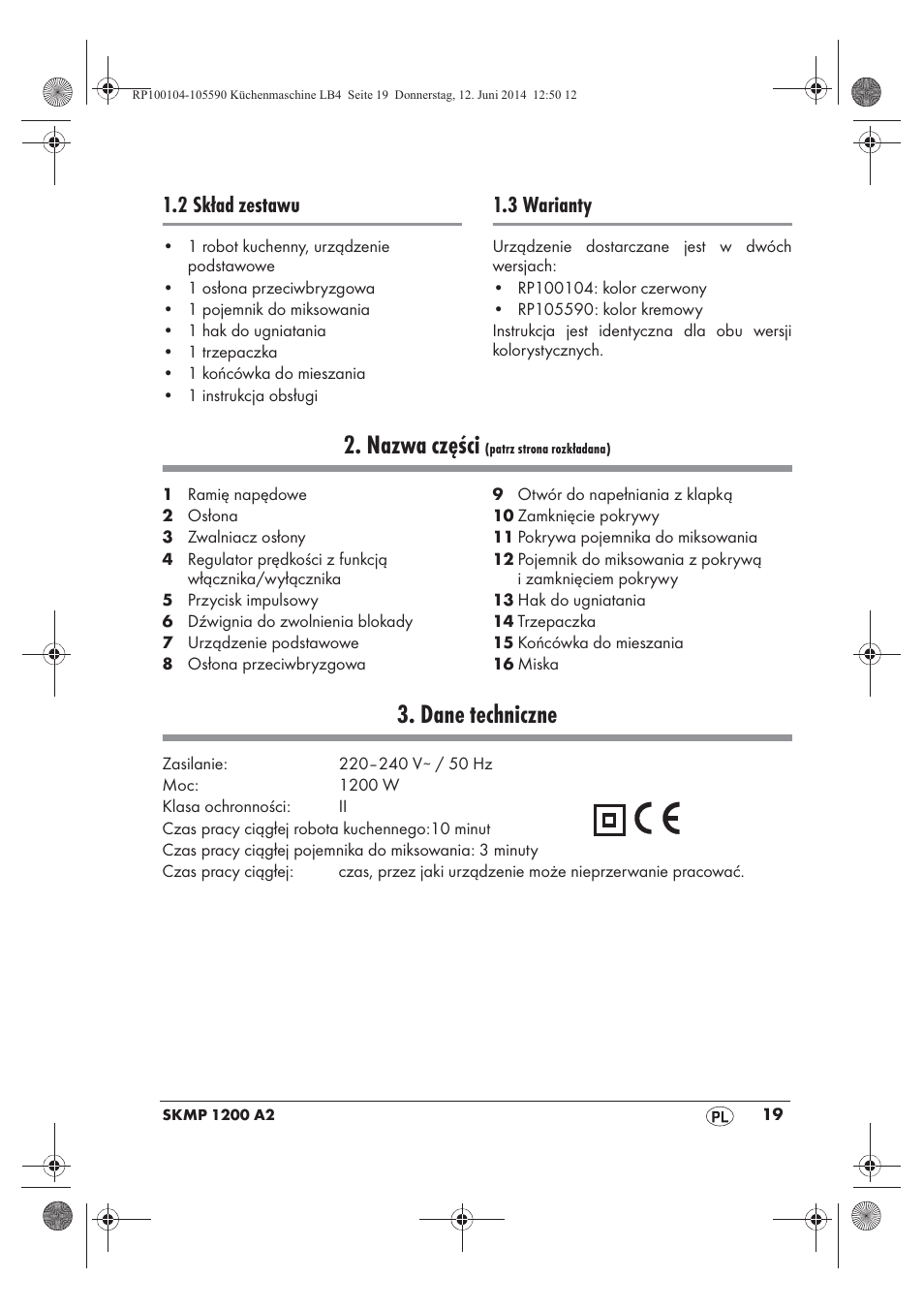 Nazwa części, Dane techniczne, 2 skład zestawu | 3 warianty | Silvercrest SKMP 1200 A2 User Manual | Page 21 / 122