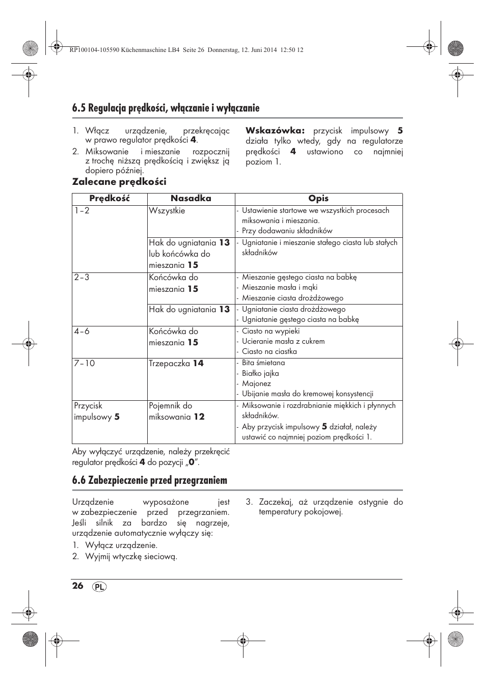 5 regulacja prędkości, włączanie i wyłączanie, 6 zabezpieczenie przed przegrzaniem | Silvercrest SKMP 1200 A2 User Manual | Page 28 / 122