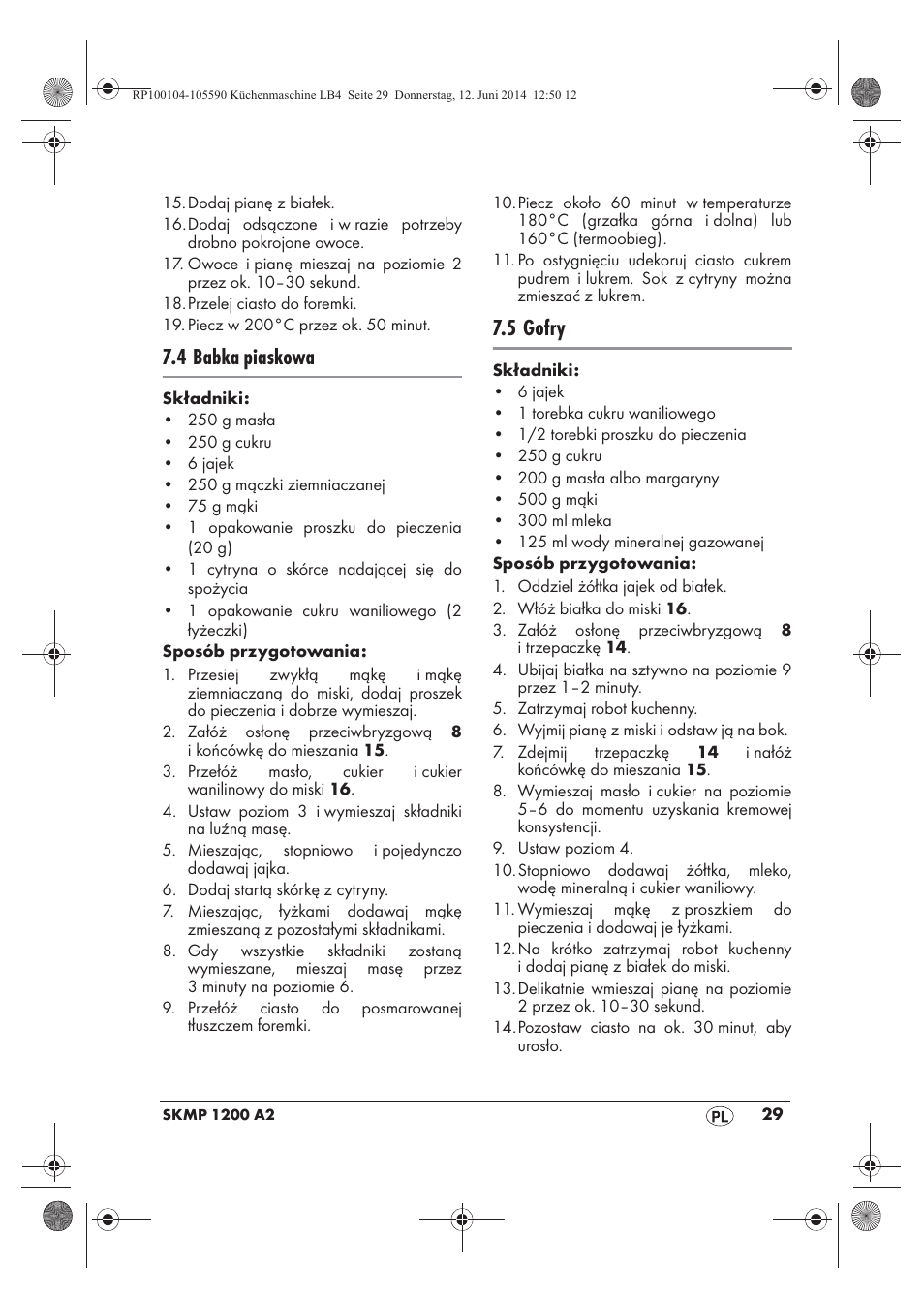 4 babka piaskowa, 5 gofry | Silvercrest SKMP 1200 A2 User Manual | Page 31 / 122