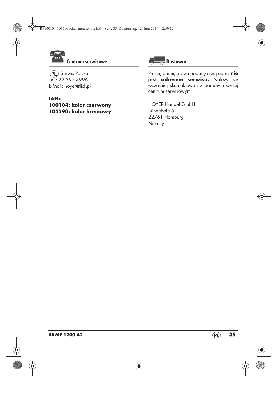 Centrum serwisowe, Dostawca | Silvercrest SKMP 1200 A2 User Manual | Page 37 / 122