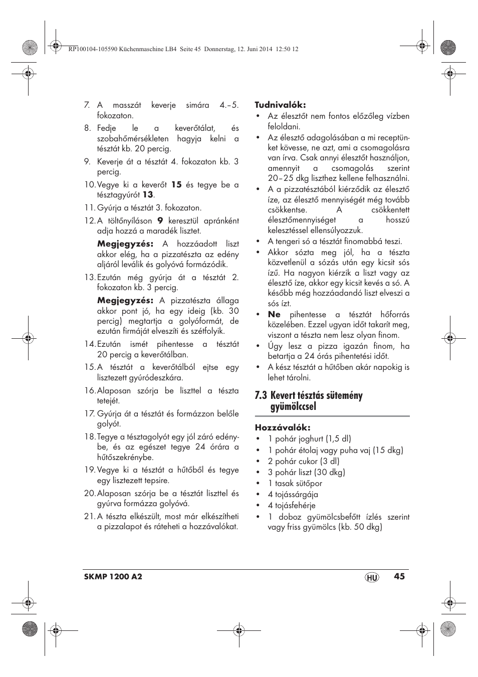 3 kevert tésztás sütemény gyümölccsel | Silvercrest SKMP 1200 A2 User Manual | Page 47 / 122