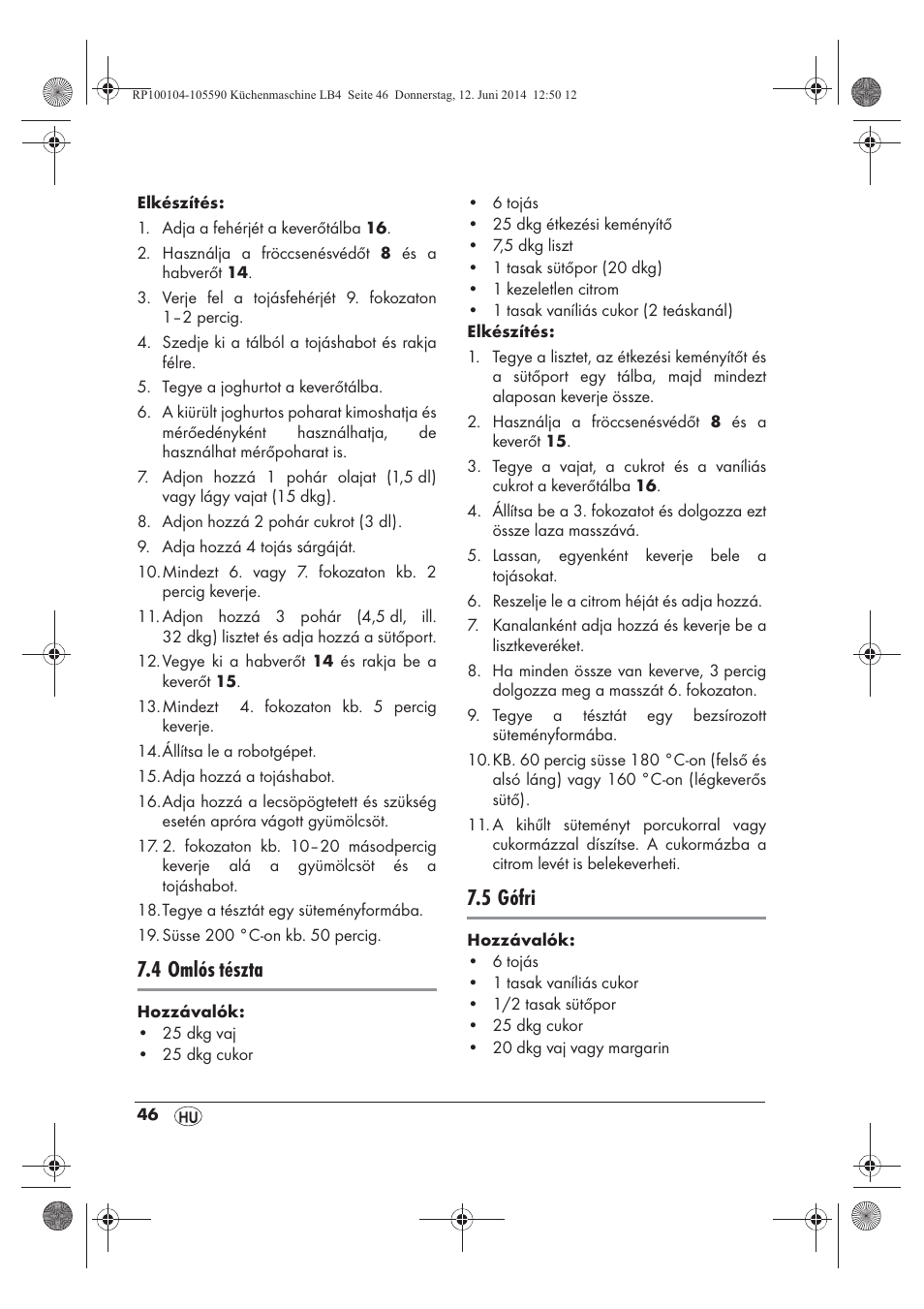 4 omlós tészta, 5 gófri | Silvercrest SKMP 1200 A2 User Manual | Page 48 / 122