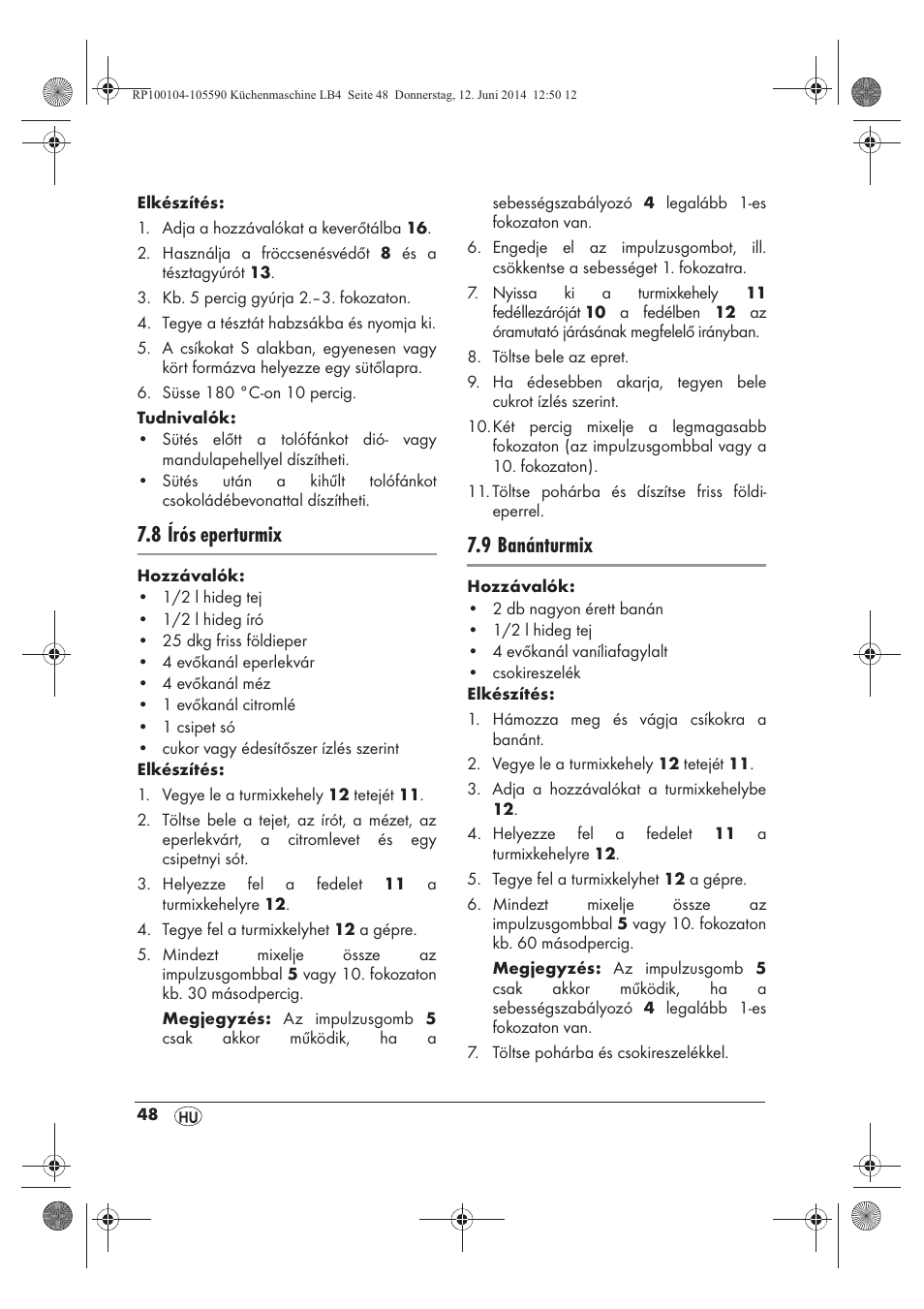 8 írós eperturmix, 9 banánturmix | Silvercrest SKMP 1200 A2 User Manual | Page 50 / 122