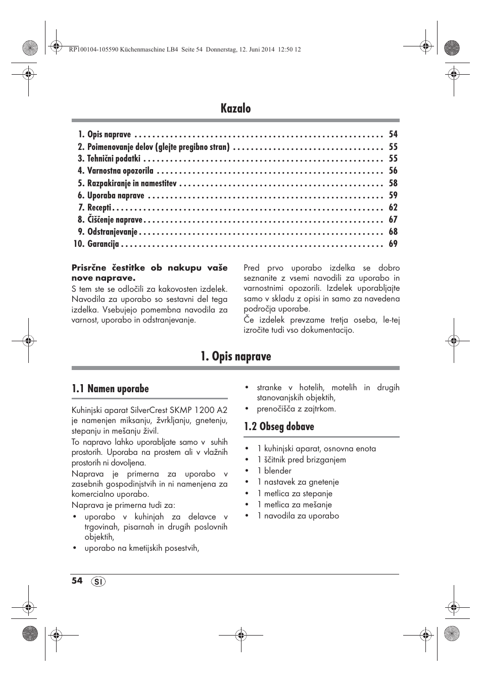 Kazalo, Opis naprave | Silvercrest SKMP 1200 A2 User Manual | Page 56 / 122