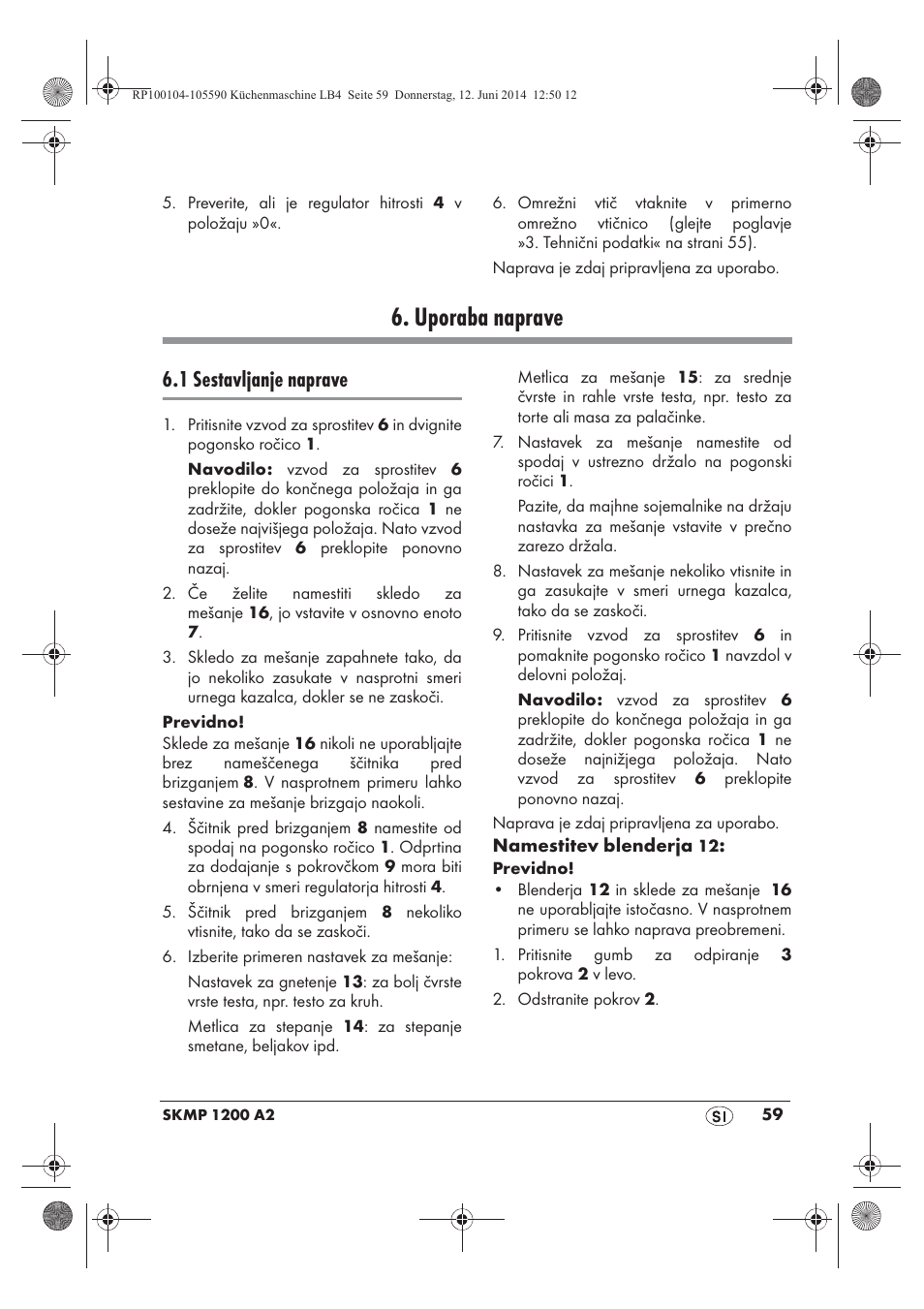 Uporaba naprave, 1 sestavljanje naprave | Silvercrest SKMP 1200 A2 User Manual | Page 61 / 122