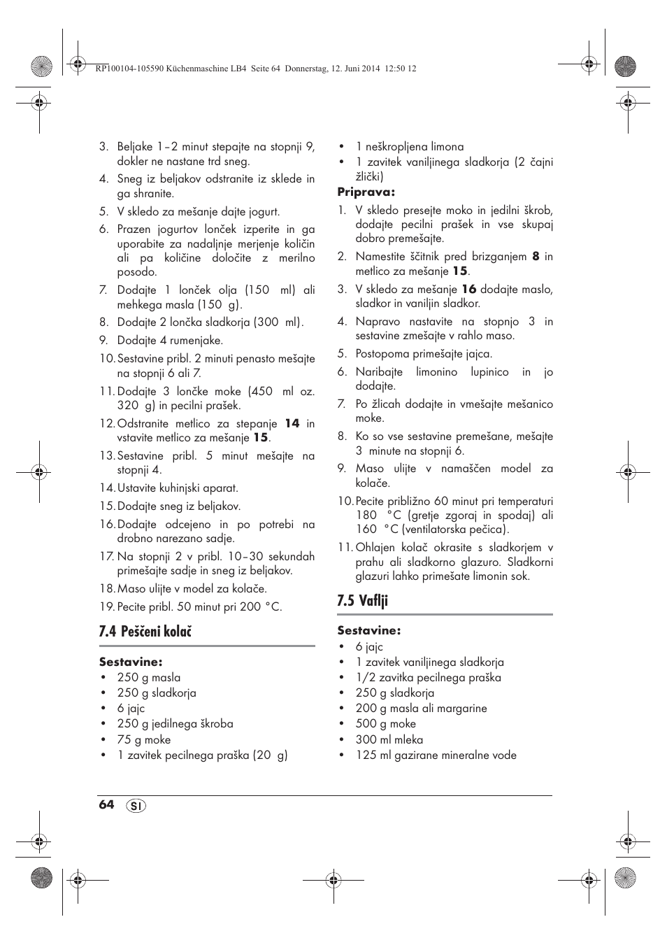 4 peščeni kolač, 5 vaflji | Silvercrest SKMP 1200 A2 User Manual | Page 66 / 122